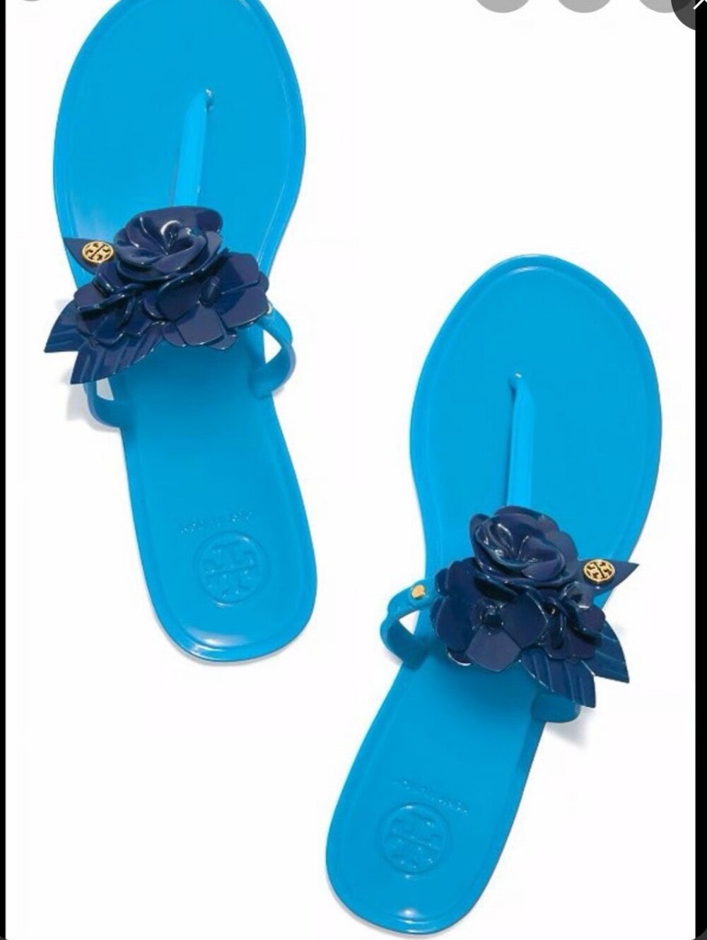 Tory Burch Blossom Teal and Navy jelly Floral Sandals 7 - Picture 3 of 6